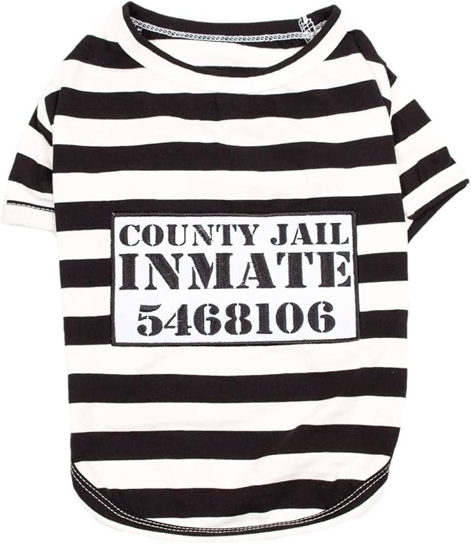 Parisian Pet Dog Shirt - Prisoner Costume - Black and White Striped Cotton Clothes - Lightweight Polyester Sleeved Outfit for Large Dogs - 4XL