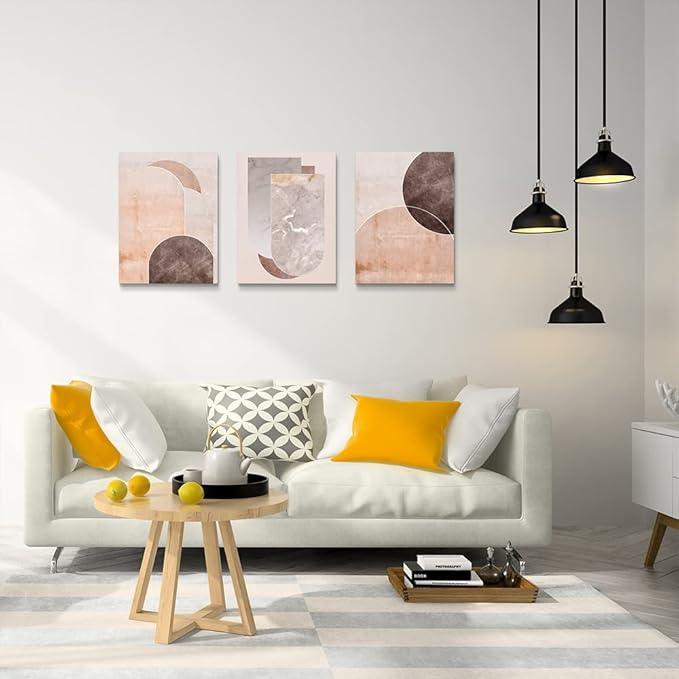 AHUASJART Boho Wall Decor Living Room Canvas Wall Art For Office Family Wall Decorations For Bedroom Modern Abstract Geometry Paintings Canvas Pictures Artwork Inspirational Home Decor 3 Pieces Set