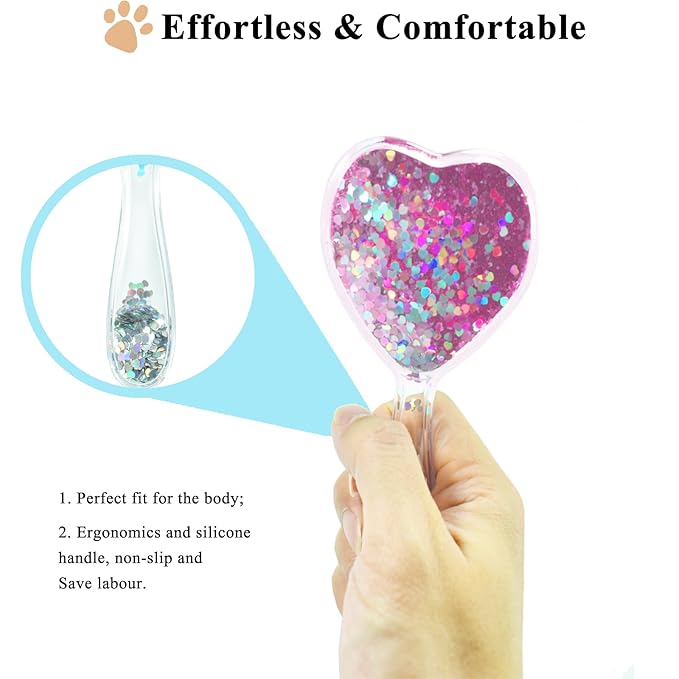 Small Dog Brush, Soft Brush for Shih Tzus, Yorkies, Maltipoos, Maltese, Love Shape Puppy Massaging Hair Comb for Small Dogs Cats Rabbits of All Hair Types (Glitter Pink)