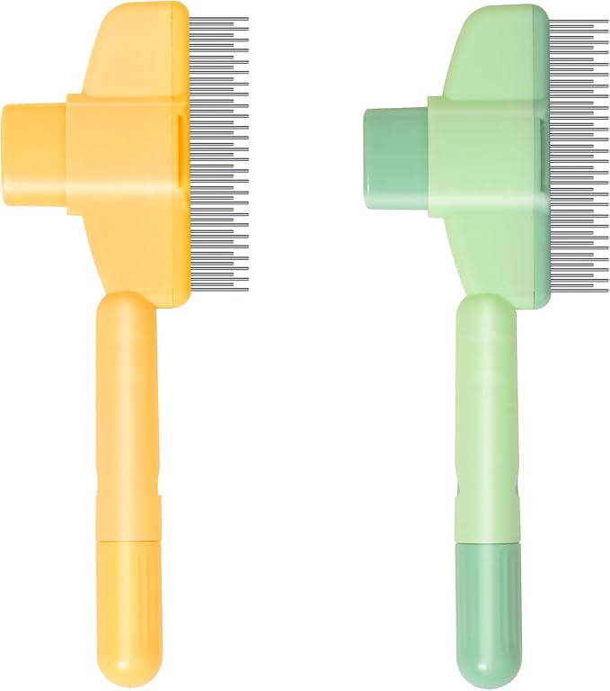 Pet Hair Removal Comb,New Cat Brush with Release Button,Pet Grooming Brush for Short&Long Pet Hair,Deshedding Brush for Pet (yellow)