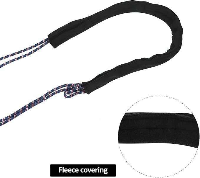 QWORK Adjustable Horse Training and Lunging Aid with Rear Fleece Cover, Navy/Red, Encourages Proper Head Carriage and Comfortable Stretching, Durable Braided Nylon Rope with Metal Clips,