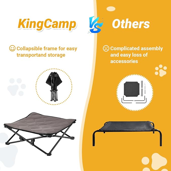 KingCamp Elevated Dog Bed for Small Dogs, Outdoor Raised Cooling Pet Cot Bed with Washable Breathable Mesh & No-Slip Feet Perfect for Camping, Backyard, Indoor Use (S, Black)