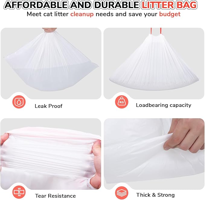 80 Count Thicken Cat Litter Box Liners for Automatic Cat Litter Box and Litter-Robot 4/3, Heavy-Duty Drawstring Kitten Litter Drawer Liners Disposable 25" x 16"
