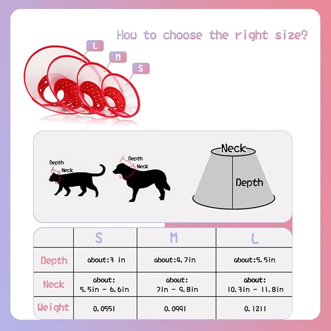 Pet Cone Recovery Dog Cone Adjustable Dog Collar Clear Padded Collar with Breathable Soft Edge, Plastic Puppy Cone Protect The Neck Surgery Recovery, Designed for Cats and Puppies (Large, Pink)