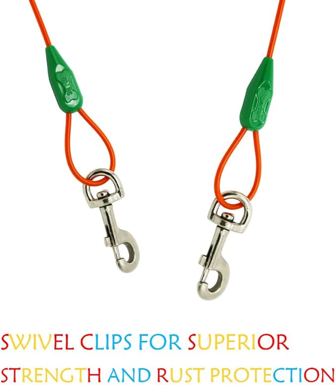 Petest 16 Inch Spiral Stake with 15ft Tie-Out Cable for Medium Dogs Up to 60 Pounds DarkGreen & Orange