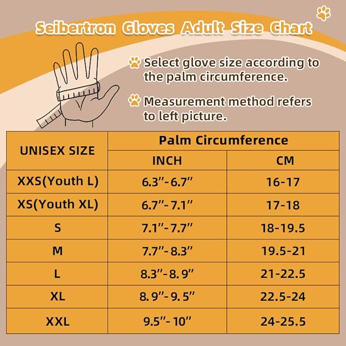 Seibertron Patented P.G.M.G-1 Pet Hair Remover/Deshedding Grooming Gloves Seven Sizes Fit All Works for Dogs, Horses, Cats and Other Animals Short Fur(1-Pair) Adult Black M