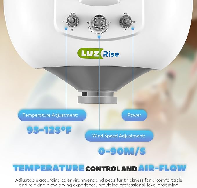 Dog Dryer for Pet Grooming Professional, 6HP/3500W High Velocity Blow Dryer for Dogs, Dual Motor Pet Dryer, Adjustable Temperature 95-125℉ & Airflow 0-90 M/S, 2.5-7.5 FT Hose with 4 Nozzles