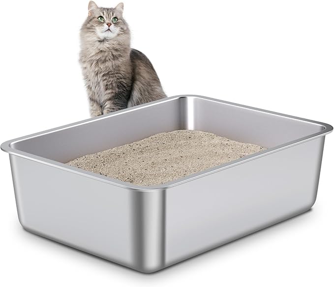 Stainless Steel Cat Litter Box,Metal Litter Box,Cat Litterbox for Kitten, Kitty, Rabbit, 6" High Side Cats Litter boxs,Large Stainless Steel LitterBox, No Smell,Non Stick,Easy to Clean
