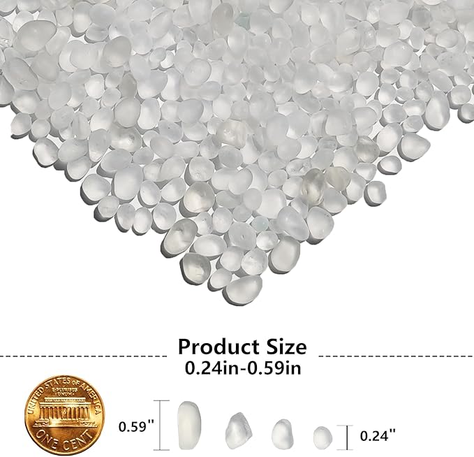 Sea Glass Stones - 0.9LB White Frosted Glass Pebbles Gemstones - Perfect for Aquarium Rocks, Fish Tank Gravel, Vase Fillers, DIY Crafts, and Home Decor