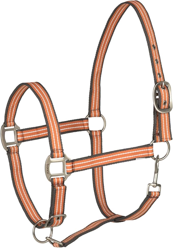 HORZE Adepto Adjustable Horse Halter | Soft, Durable Polyester - Coral Gold - Warmblood