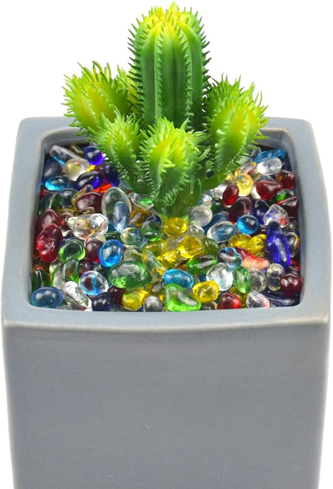 1 Lb (460 g) Colorful Sea Glass Stones Irregular Rainbow Glass Pebble Decorative Rock Quartz Tumbled Gemstone Chips for Aquarium Decoration/Vase Filler/Jewelry Making/Handwork Craft/Gems Display