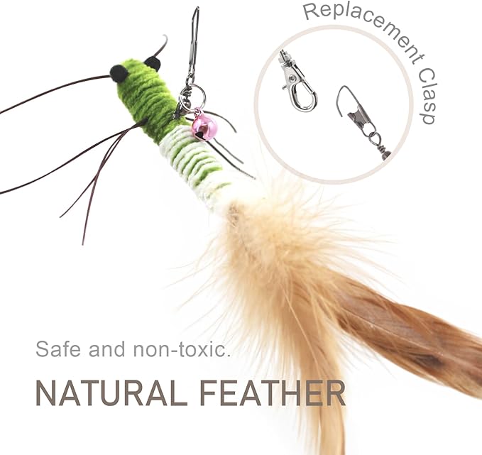SONGWAY Insect Cat Toys with Feather - 6 Pieces Cat Worm Toy Refills, Cat Toy Wand Attachments, Worm Cat Toys, Interactive Toys for Indoor Cats Kittens