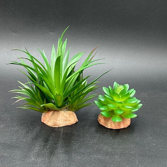 Smoothedo-Pets Reptile Artificial Plants Succulent Terrarium Decor Desert Plant Lizard Bearded Dragon Chameleon Gecko Snake Amphibian Habitat Hideout Turtle Tank Accessories (Green-2pcs-Set)