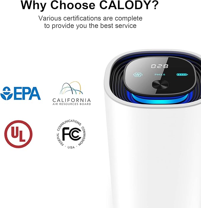 Calody Air Purifiers for Bedroom Home, Car air purifier Ionizer, 15 Million Negative Ions for Smokers, 30dB Quiet Portable Ionic Air Purifiers, Helps Alleviate Allergies, Dust, Home, and Office Use