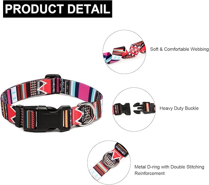 Mercano Adjustable Dog Collar - Special Design Patterns, Soft Nylon Comfortable Durable Pet Collar for Small Medium Large Dogs (M, Tribal Pink)