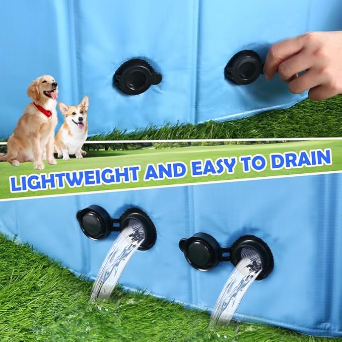 71" Large Dog Pool with Sprinkler, 2-in-1 Foldable Swimming Pool Non-Slip Hard Plastic Splash Sprinkler Kiddie Pool for Outdoor Backyard Kids Dogs Ducks and Pet Baths