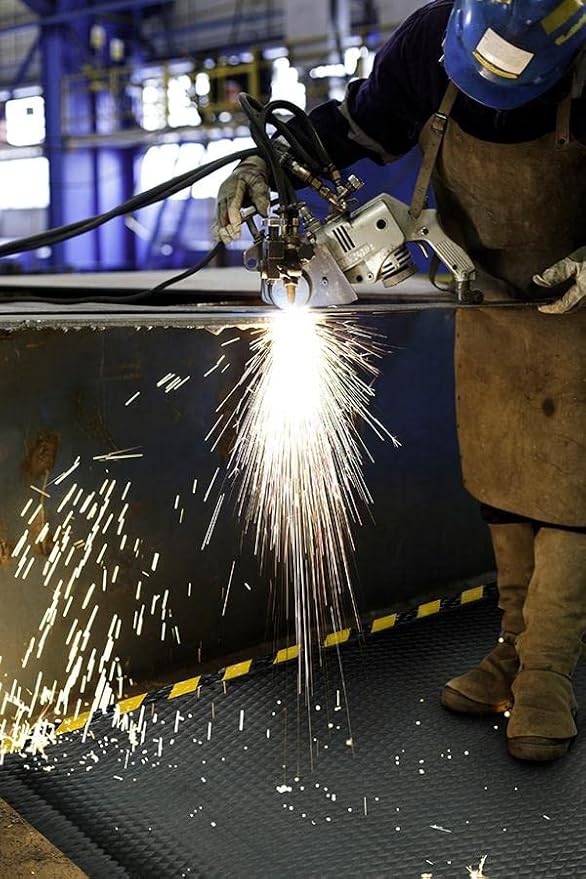 American Floor Mats Hog Heaven 5/8 inch Black & Yellow Border 5' x 6' Nitrile Backed Anti-Fatigue Comfort Mat