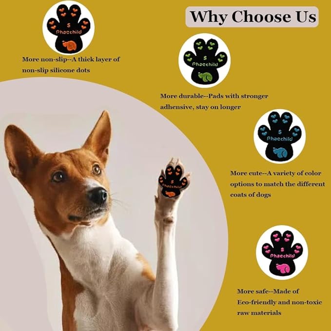 Dog Paw Pads Anti-Slip Grips,Dog Paw Protectors for Senior Dogs on Hot Pavement,Provides Traction to Keep Them from Slipping on Smooth Floors 12 sets-48 Pads Black L