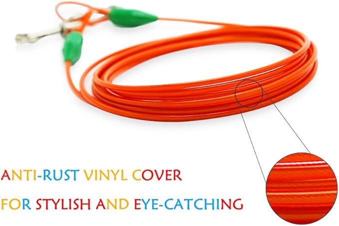 Petest 15ft Tie-Out Cable with Crimp Cover for Medium Dogs Up to 60 Pounds DarkGreen & Orange