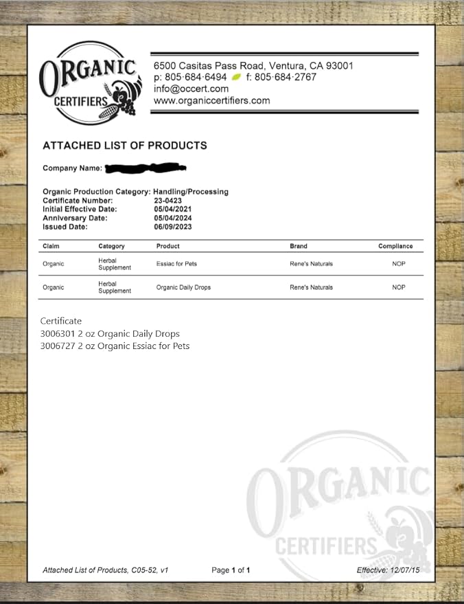 Essiac for Pets | USDA Organic | Daily Drops for Immune Support and Longevity | Pre-Measured Dropper | Alcohol Free Concentrated Formula | 2oz (59ml)