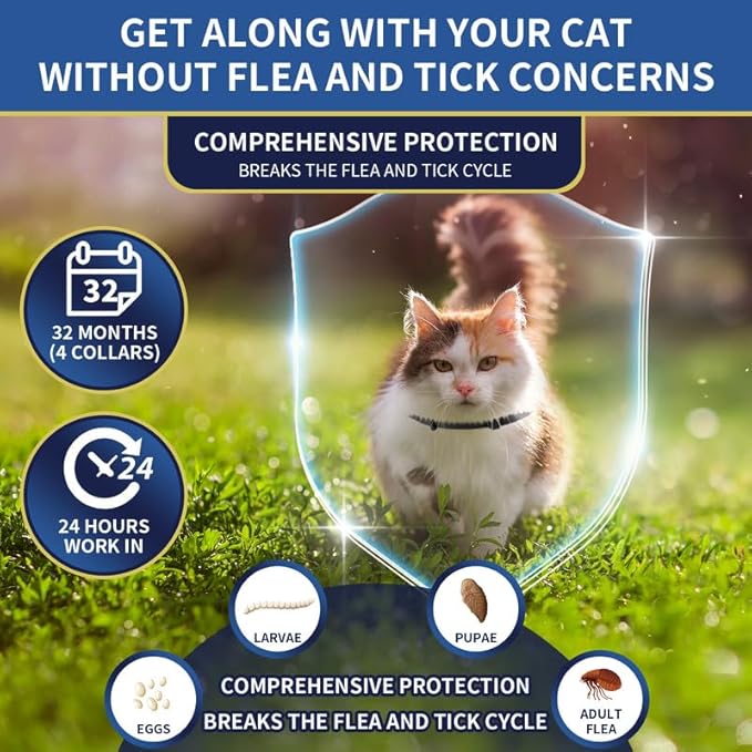 4 Pack Flea Collar for Cats 32 Months Prevention, Waterproof Natural Treatment Collar Adjustable for All Breeds and Size(Black & Purple)