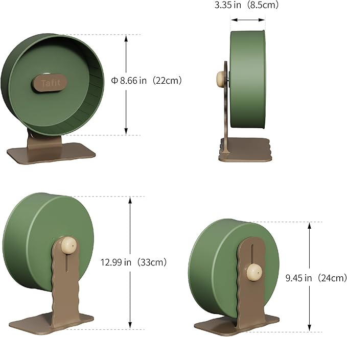 Silent Hamster Wheel 8.7 Inch Dual-Bearings Small Animals Quiet Running Exercise Wheels, Height Adjustable for Dwarf Hamsters, Gerbils, Mice, Hedgehog, or Other Small Pets, Avocado Green