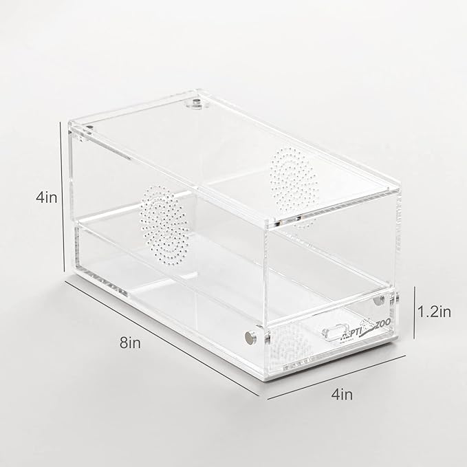 REPTI ZOO Magnetic Acrylic Reptile Terrarium 8" x 4" x 4", Transparent Tarantula Spider Enclosure Micro Breeding Box for Hermit Crab Snail Mantis Frog Insects