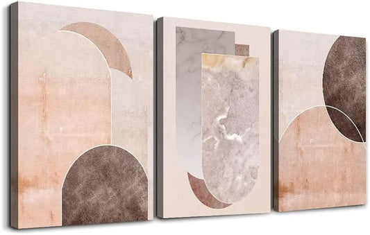 AHUASJART Boho Wall Decor Living Room Canvas Wall Art For Office Large Size Wall Decorations For Bedroom Modern Abstract Geometry Paintings Canvas Pictures Artwork Inspirational Home Decor 3 Piece