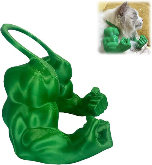 Funny Cat Muscle Arm, 3D Print Cat Neck Arm with Muscles, Funny Pet Prop Boom Arm, for Kitten Birthday Party Supplies(Green)