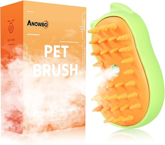 Rechargeable 3in1 Self-Cleaning Steam Grooming Brush for Cat and Dog Shedding - 2 Gears for Long/Short Hair - Green
