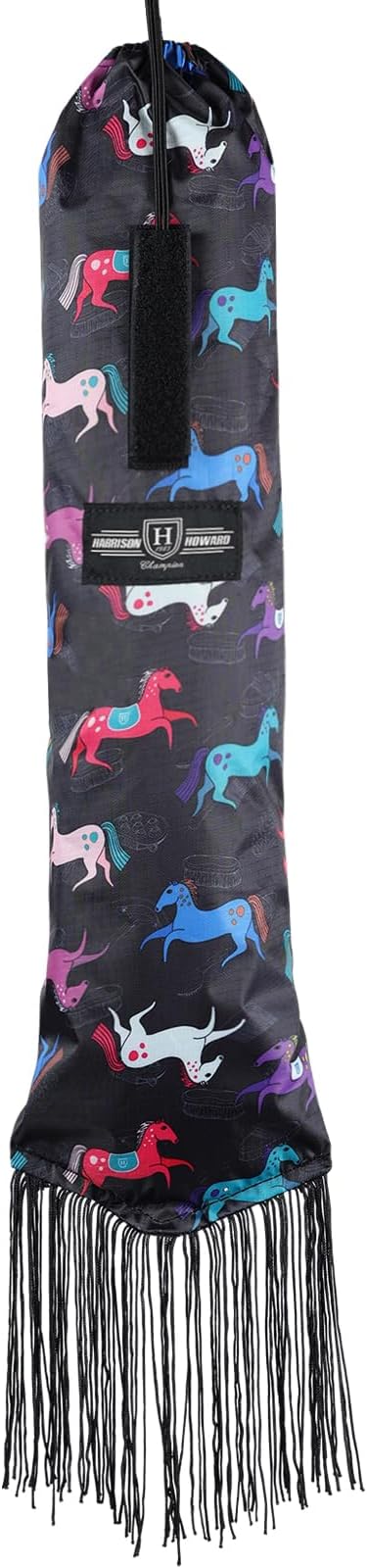 Harrison Howard Smooth Lightweight Adjustable Fastener Nylon Horse Tail Bag with Fringe