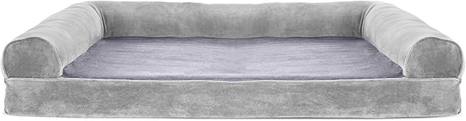 Furhaven Orthopedic Dog Bed for Large Dogs w/ Removable Bolsters & Washable Cover, For Dogs Up to 95 lbs - Faux Fur & Velvet Sofa - Smoke Gray, Jumbo/XL