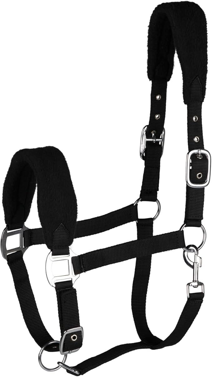HORZE Kiel Adjustable Horse Halter with Fleece Padding - Black - Pony