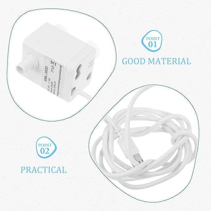 Housoutil Mini Submersible Water Pump, Quiet Usb Fountain Pump for Pet Water Fountain, Aquarium, Hydroponics, White