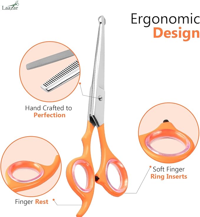 Professional Rounded Dog Scissors - Sharp Stainless Steel Blades with Colorful Handles, Safe and Easy-to-Use Pet Scissors for Long Lasting Grooming at Home