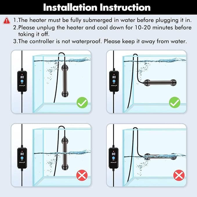 Orlushy 50W Submersible Mini Fish Tank Heater, Adjustable Aquarium Heater with Digital Display External Controller, Overheat Protection and Free Thermometer for 5-10 Gallon Freshwater & Saltwater Tank