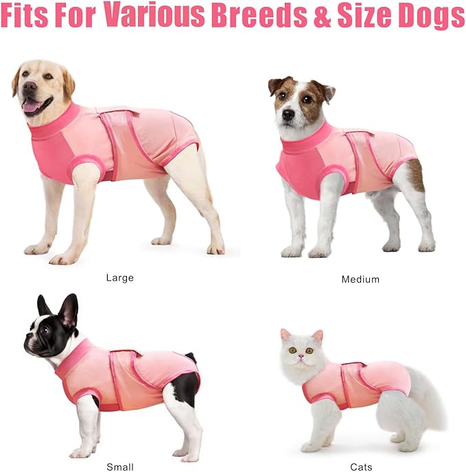 Idepet Dog Recovery Suit Female,Dogs Onesie Suit Surgery Male Breathable Pet Bodysuit for Spay Neuter E-Collar & Cone Alternative Surgical Suit Puppy Abdominal Anti Licking Wounds Shirt (Pink, XXL)