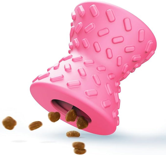 Puppy Toys, Dog Toys for Small Dogs, Treat Toy for Traning, Interactive Toy, Dog Treat Dispenser Toy, Natural Rubber Dumbbell Shaped(Pink)