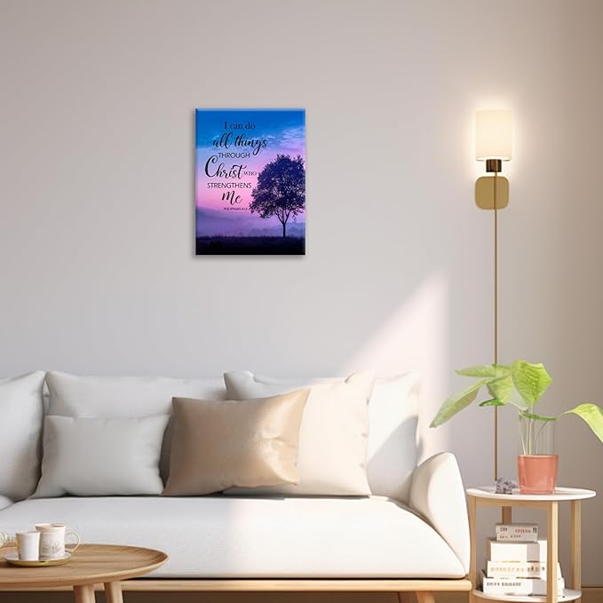 Christian Tree Wall Art I Can Do All Things Canvas Wall Decor Prints Framed Painting Purple Pictures Gifts Artwork for Bathroom Bedroom 16"x20"