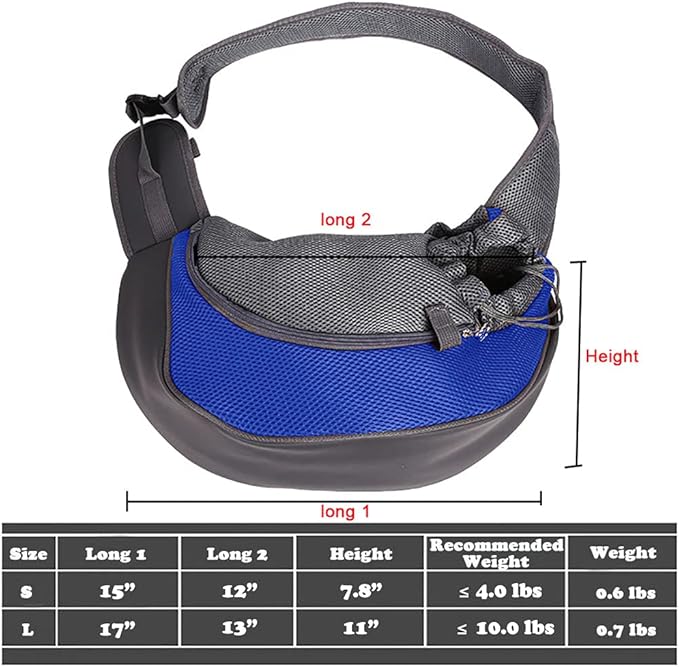 Pet Dog Sling Carrier, Breathable Mesh Portable Travel Safe Pet Sling Shoulder Bag Carrier with Adjustable Non-Slip Shoulder Strap for Small Dogs Cats Puppy (Small, Blue)