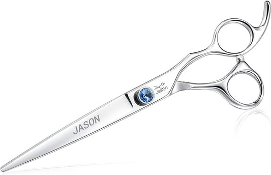 JASON 7" Straight Dog Grooming Scissors, Ergonomic Pets Grooming Shears, Premium Cats Trimming Kit with Offset Handle and Jewelled Screw, Sharp, Comfortable