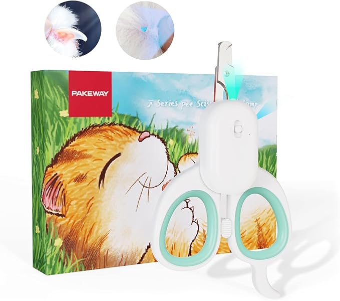 PAKEWAY Pet Nail Clipper with LED & -U-V Light, Cat Claw Trimmer with Ultra Bright LED Light for Nail Bloodline to Avoid Over Cutting, Sharp Angled Blade Grooming Tool for Dog Cat Rabbit Small Animals