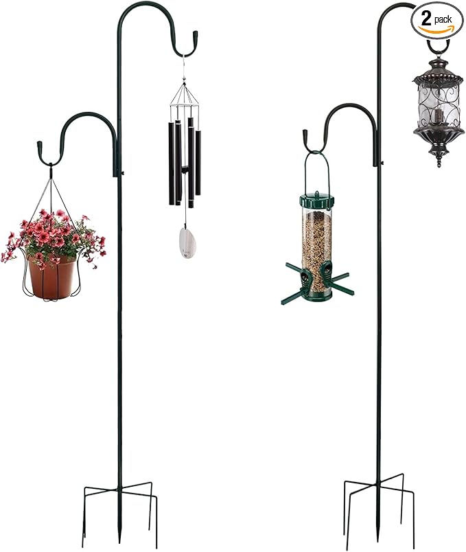 MIPON 2 Pack 78 Inch Double Shepherds Hooks for Outdoor Bird Feeder,Hanging Plants,Solar Light,Adjustable 78/62/46/30 Inch,3/4 Inch Width Heavy Duty Garden Shepards Hook