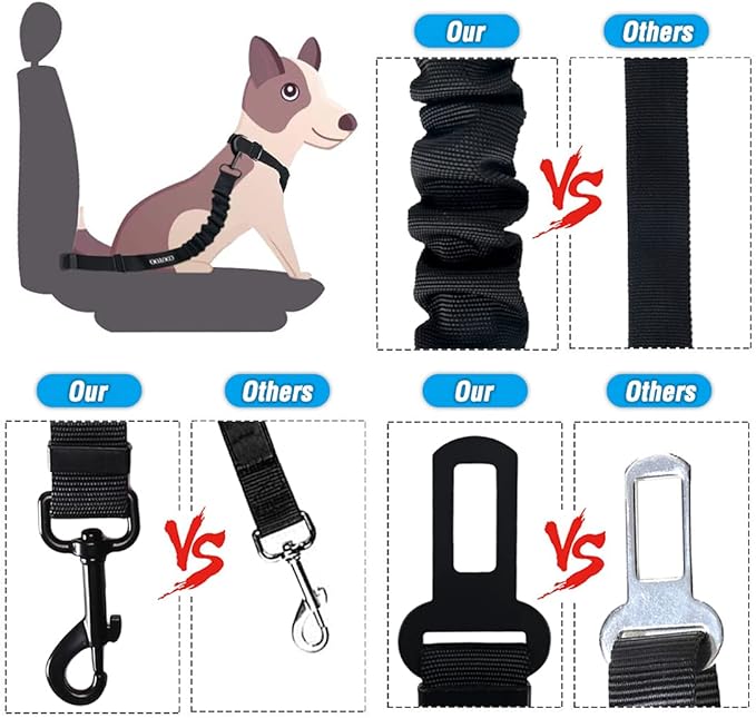 COOYOO Dog Seat Belt,3 Piece Set Retractable Dog Car Harness Adjustable Seat Belt for Vehicle Nylon Pet Safety Seat Belts Heavy Duty & Elastic