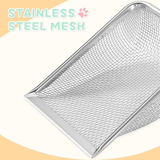 Metal Cat Litter Scoop,Sturdy Litter Cleaner Corner Shovel,Stainless Steel Mesh Litter Shovel,Easy to Clean Reptile Terrarium Sand Waste(Black)