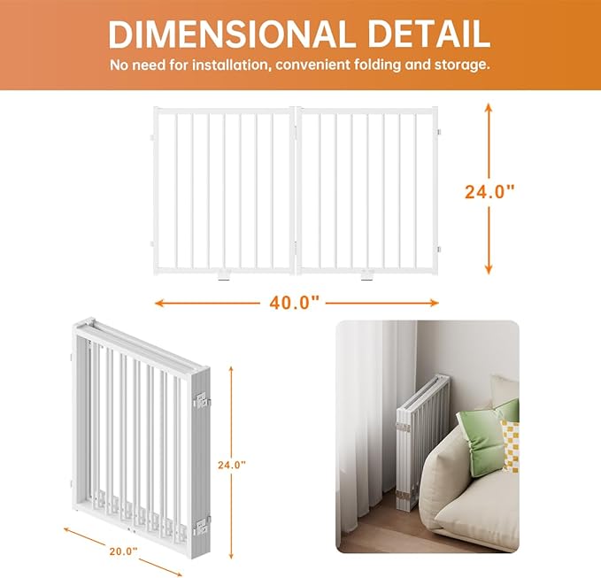 Full Metal Freestanding Dog Gate with Door, 24'' Height Foldable Pet Dog Fence for Indoor & Outdoor, 2 Panels Extra Wide Free Standing Small Dog Gates for Doorways,House,Stairs,Porch,Deck,Yard