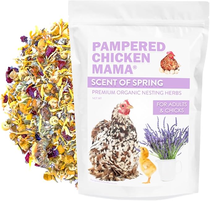 Pampered Chicken Mama Floral Nesting Herbs for Chickens (16 Ounces/1 Pound) | Relaxation Blend for Chick Brooder Box, Chicken Coop Bedding | Scent of Spring