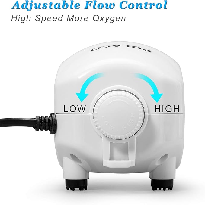 PULACO 210 GPH Ultra Quiet Aquarium Air Pump Dual Outlet, Fish Tank Aerator Pump with Accessories, Under 300 Gallon Fish Tanks