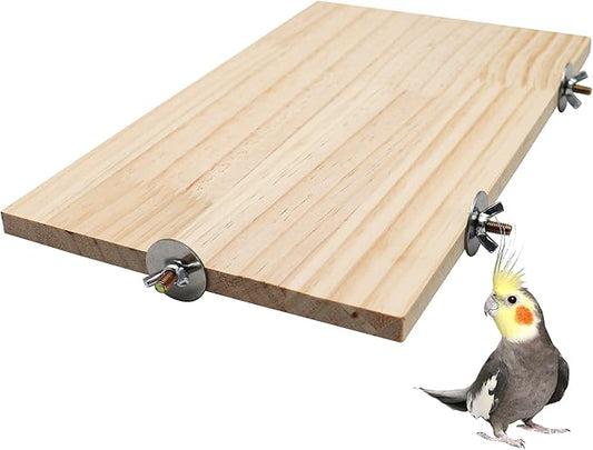 15.7×10.4 Inches Large Bird Perch Stand Platform, Natural Wooden Small Animals Cage Accessories, Rectangle Stand Perch Shelf for Parrot Parakeet Cockatiel Rat Hamster Guinea Pig Conure Chinchillas