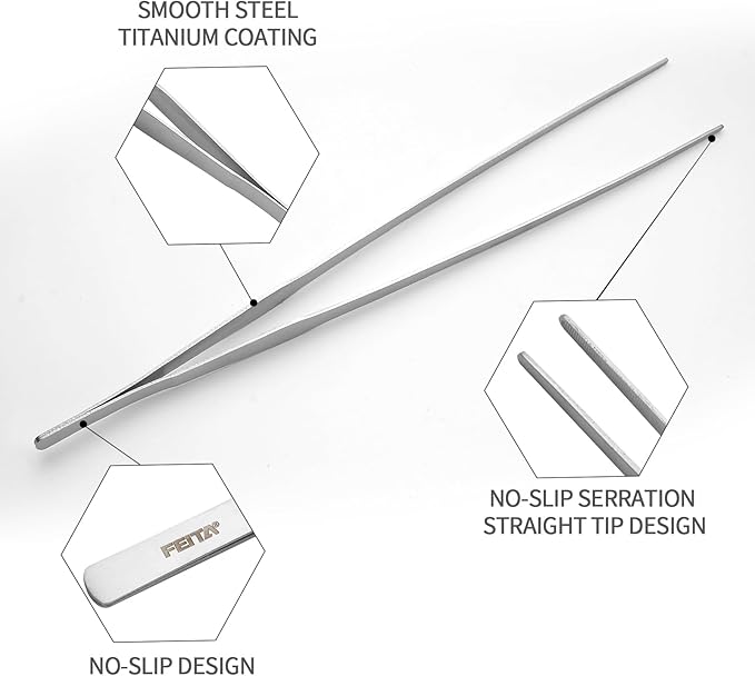 Aquarium Tweezers Extra Long 15 inches Feed Tong clamps - FEITA Straight and Curved Stainless Steel 38cm Tweezers Set for Fish Tank Plants Aquascape Tools & Reptile Feeding Tongs - Sliver 2Pcs